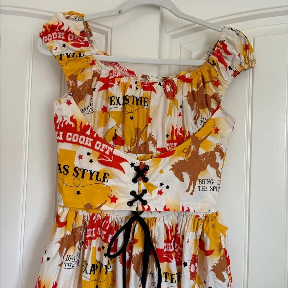 Bernie Dexter Amy dress in Texas BBQ print size medium yellow white - Picture 3 of 8